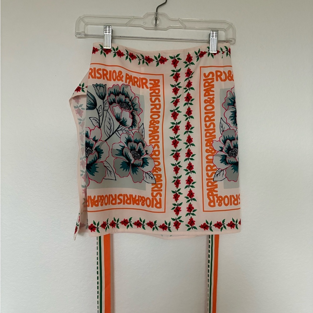 Commense Orange White Floral Wrap Skirt Size XL Summer Vacation Paris Rio Skirt - Picture 3 of 5